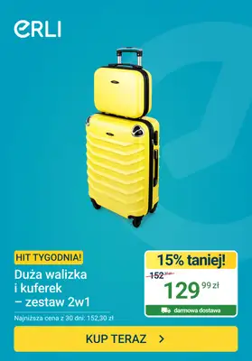 ERLI - gazetka promocyjna Hit tygodnia - Zestaw 2w1 Walizka+Kuferek od poniedziałku 06.07 do niedzieli 12.07