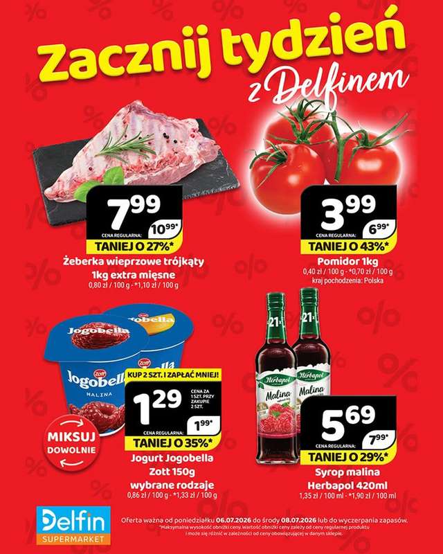 Delfin - gazetka promocyjna Zacznij tydzień z Delfinem od poniedziałku 06.07 do środy 08.07