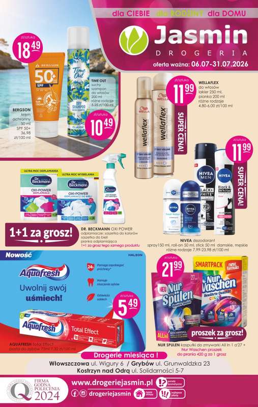Drogerie Jasmin - gazetka promocyjna Gazetka od poniedziałku 06.07 do piątku 31.07