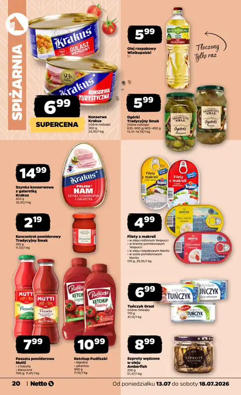 Netto - gazetka promocyjna Gazetka Spożywcza od poniedziałku 13.07 do soboty 18.07 - strona 20