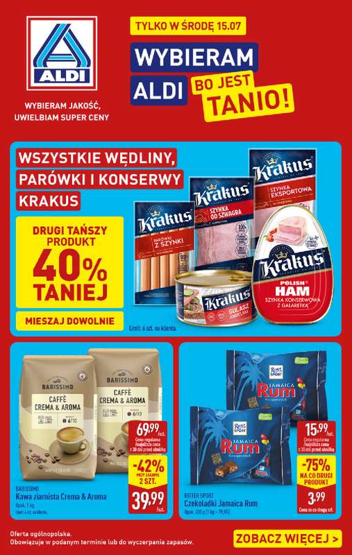 Aldi - gazetka promocyjna Najlepsze oferty na środę w Aldi! od środy 15.07 do środy 15.07