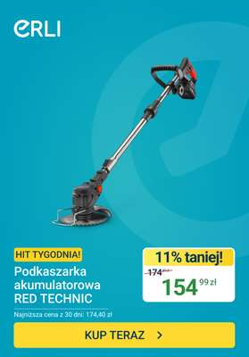 ERLI - gazetka promocyjna Hit tygodnia - Podkaszarka akumulatorowa od poniedziałku 13.07 do niedzieli 19.07