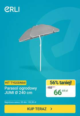ERLI - gazetka promocyjna Hit tygodnia - Parasol ogrodowy od poniedziałku 13.07 do niedzieli 19.07