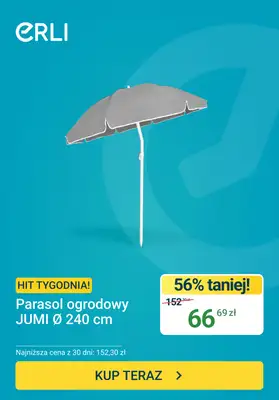 ERLI - gazetka promocyjna Hit tygodnia - Parasol ogrodowy od poniedziałku 13.07 do niedzieli 19.07
