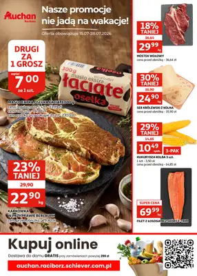Auchan - gazetka promocyjna Gazetka Racibórz I Nasze promocje nie jadą na wakacje! od środy 15.07 do wtorku 28.07