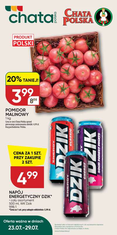 Chata Polska - gazetka promocyjna Oferta tygodnia 23.07-29.07 od czwartku 23.07 do środy 29.07