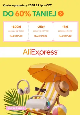 AliExpress - gazetka promocyjna WYPRZEDAŻ WAKACYJNA od środy 15.07 do niedzieli 19.07