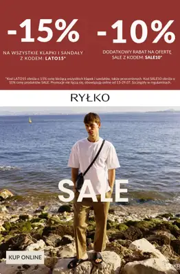 Ryłko - gazetka promocyjna -15% z KODEM na klapki i sandały i -10% na ofertę SALE od czwartku 16.07 do środy 29.07