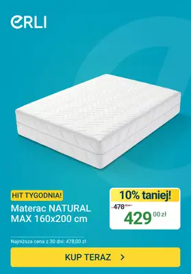 ERLI - gazetka promocyjna Hit tygodnia - Materac kokos od poniedziałku 20.07 do niedzieli 26.07