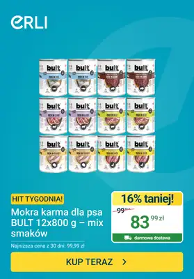 ERLI - gazetka promocyjna Hit tygodnia - Mokra karma dla psa Bult od środy 22.07 do niedzieli 26.07