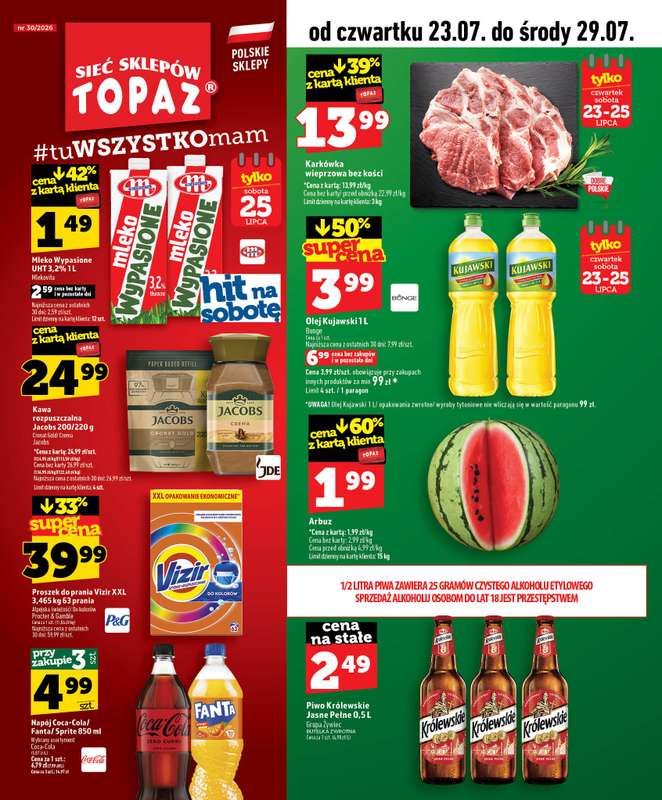 TOPAZ - gazetka promocyjna Gazetka od czwartku 23.07 do środy 29.07