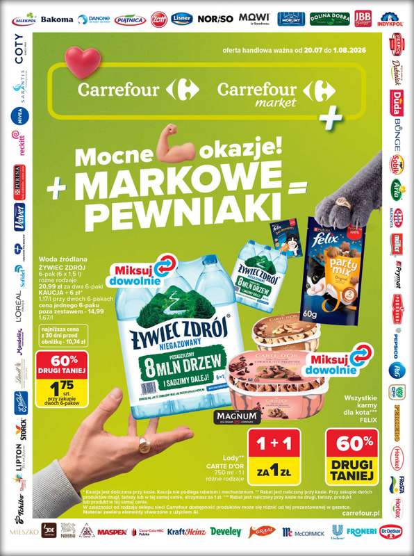Carrefour - gazetka promocyjna Gazetka Markowe pewniaki od poniedziałku 20.07 do soboty 01.08