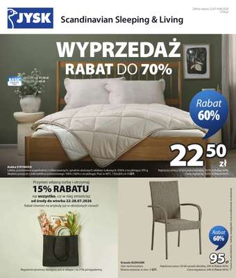 Jysk - gazetka promocyjna Wyprzedaż. Rabat do 70% od środy 22.07 do niedzieli 09.08