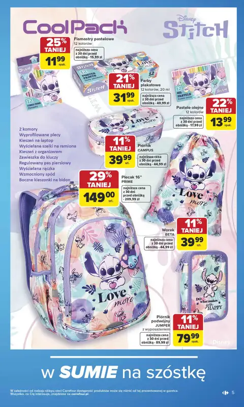 Carrefour - gazetka promocyjna Gazetka Szkoła nowy sezon od poniedziałku 27.07 do środy 12.08 - strona 5