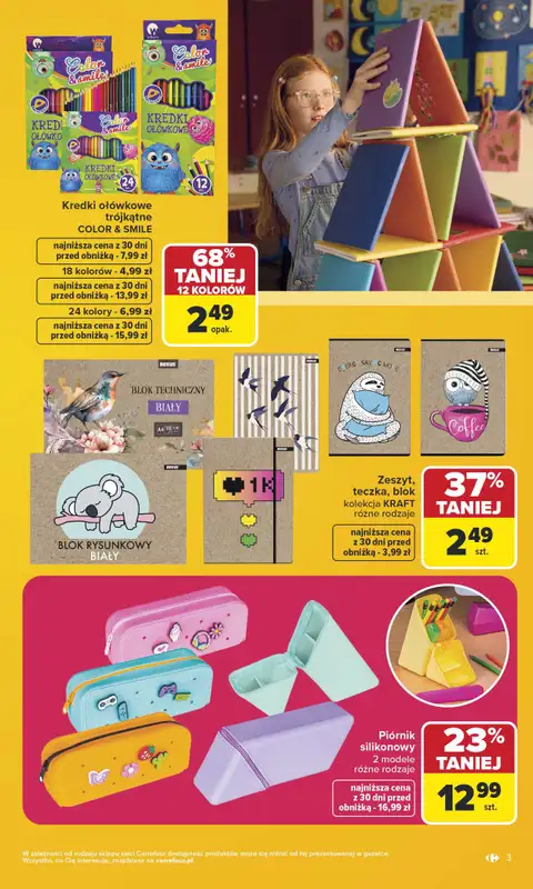 Carrefour - gazetka promocyjna Gazetka Szkoła nowy sezon od poniedziałku 27.07 do środy 12.08 - strona 3