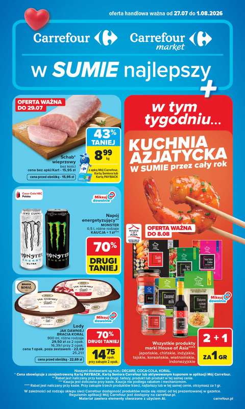 Carrefour Market - gazetka promocyjna Gazetka Carrefour Market od poniedziałku od poniedziałku 27.07 do soboty 01.08