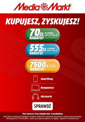 Media Markt - gazetka promocyjna Do 7500 zł zniżki - Im więcej kupujesz, tym więcej zyskujesz! od środy 29.07 do niedzieli 02.08