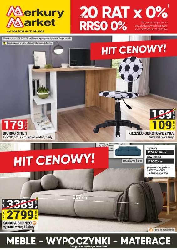 Merkury Market - gazetka promocyjna Gazetka meble wypoczynki materace od soboty 01.08 do poniedziałku 31.08