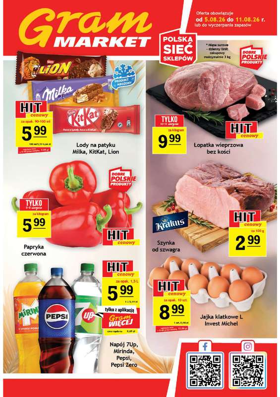 Gram Market - gazetka promocyjna Gazetka od środy 05.08 do wtorku 11.08