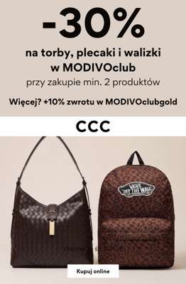 CCC - gazetka promocyjna -30% na torby, plecaki i walizki w MODIVOclub przy zakupie 2 produktów od środy 05.08 do środy 30.09