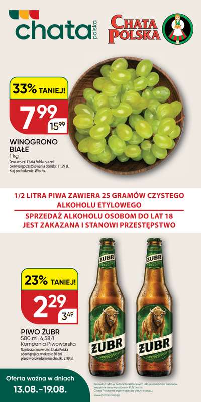 Chata Polska - gazetka promocyjna Oferta tygodnia 13.08-19.08  do środy 19.08