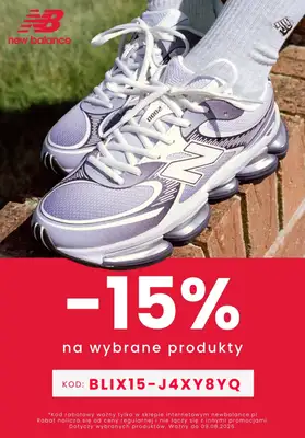 New Balance - gazetka promocyjna -15% na wybrane produkty od środy 05.08 do niedzieli 09.08