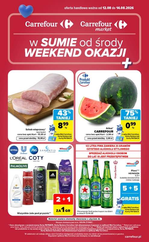 Carrefour Market - gazetka promocyjna W sumie od środy weekend okazji od środy 12.08 do piątku 14.08