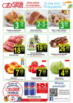 Społem - Blisko i Korzystnie - gazetka promocyjna Plakat promocyjny PSS Kalisz od środy 12.08 do piątku 14.08