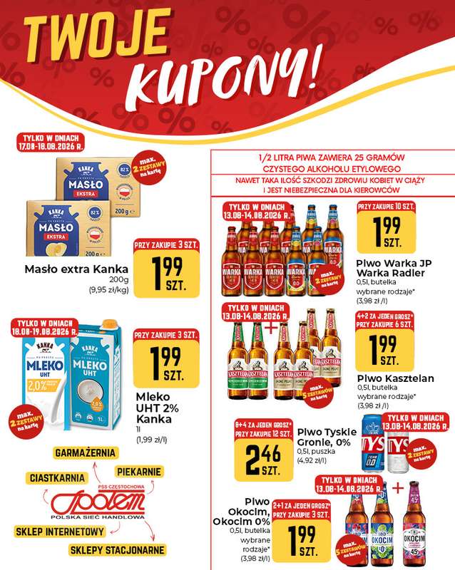 Społem Częstochowa - gazetka promocyjna Plakaty promocyjne od czwartku 13.08 do środy 19.08