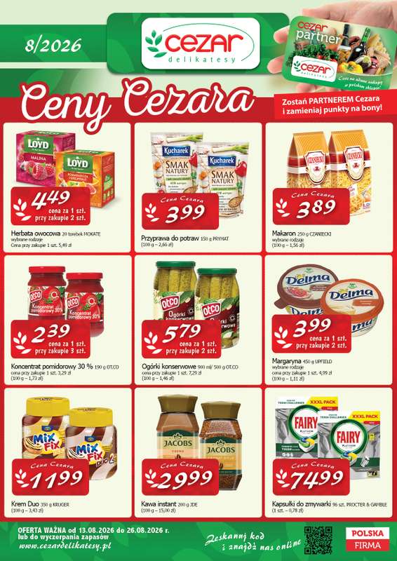 CEZAR Delikatesy - gazetka promocyjna Gazetka od czwartku 13.08 do środy 26.08