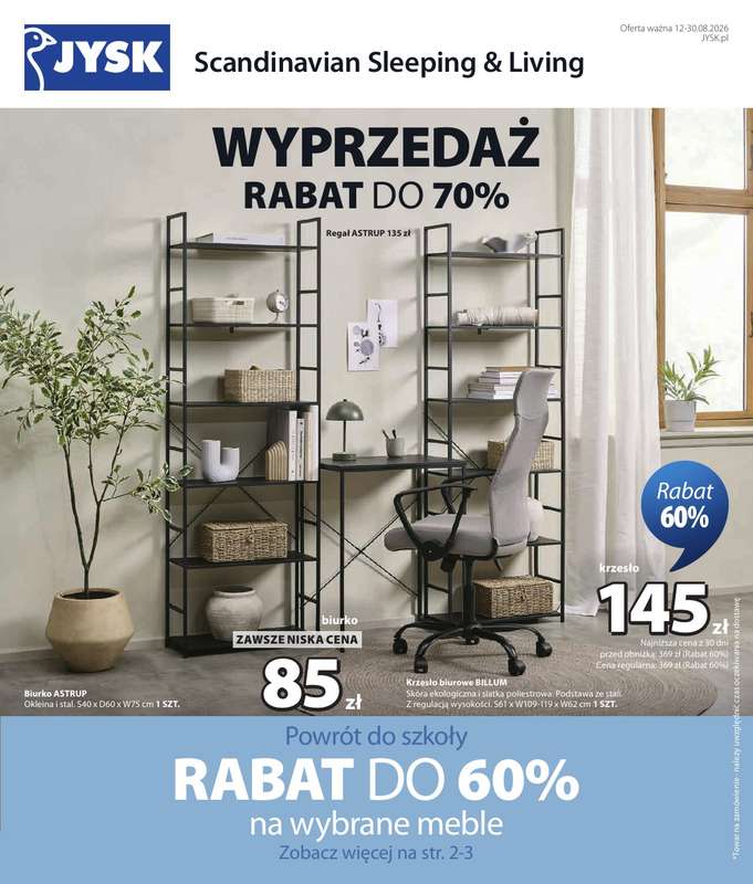 Jysk - gazetka promocyjna Wyprzedaż. Rabat do 70% od środy 12.08 do niedzieli 30.08