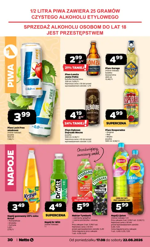 Netto - gazetka promocyjna Gazetka Spożywcza od poniedziałku 17.08 do soboty 22.08 - strona 30