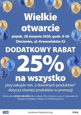 Jysk - gazetka promocyjna ZŁOCIENIEC: Wielkie Otwarcie JYSK! Już 28.08! od piątku 28.08 do czwartku 03.09