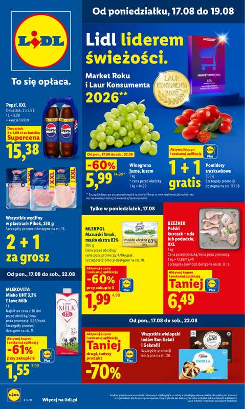 Lidl - gazetka promocyjna Oferta od poniedziałku od poniedziałku 17.08 do środy 19.08
