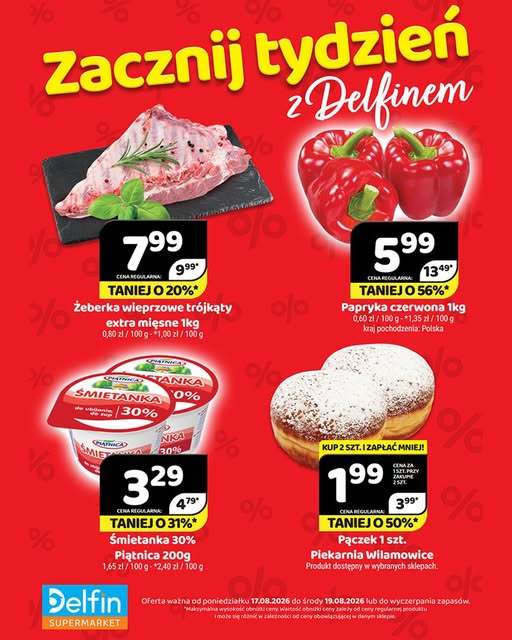 Delfin - gazetka promocyjna Zacznij tydzień z Delfinem od poniedziałku 17.08 do środy 19.08