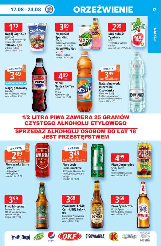Leclerc - gazetka promocyjna Oferta E.Leclerc I Tanio to tu! od poniedziałku 17.08 do poniedziałku 24.08 - strona 17