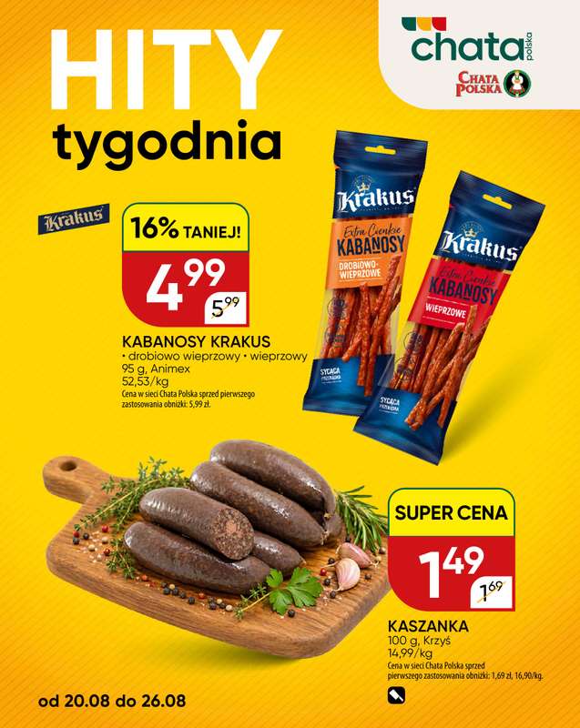 Chata Polska - gazetka promocyjna Hity Tygodnia 20-26.08.  do środy 26.08