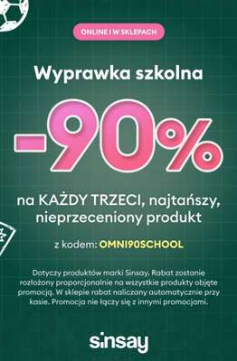 Sinsay - gazetka promocyjna WYPRAWKA SZKOLNA -90% na trzeci produkt od poniedziałku 17.08 do niedzieli 23.08