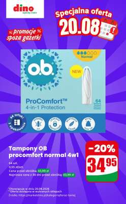 Dino - gazetka promocyjna Tampony OB - oferta na 20.08 | Promocje spoza gazetki od czwartku 20.08 do czwartku 20.08
