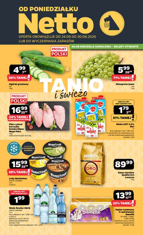 Netto - gazetka promocyjna Gazetka Spożywcza od poniedziałku 24.08 do niedzieli 30.08