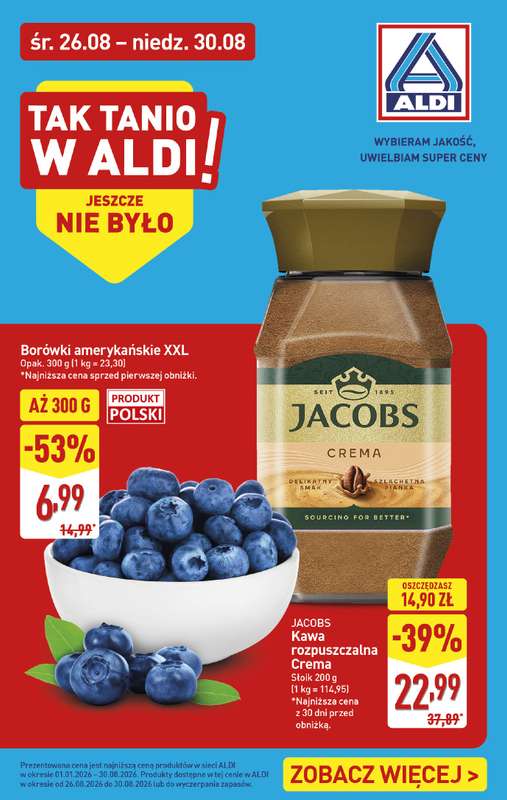 Aldi - gazetka promocyjna Tak tanio w Aldi! od środy 26.08 do niedzieli 30.08