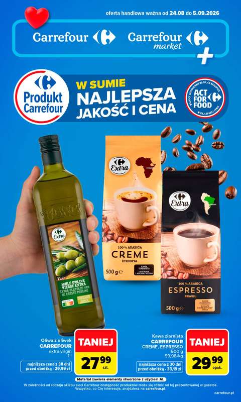 Carrefour Market - gazetka promocyjna Gazetka Produkt Carrefour najlepsza jakość i cena od poniedziałku 24.08 do soboty 05.09