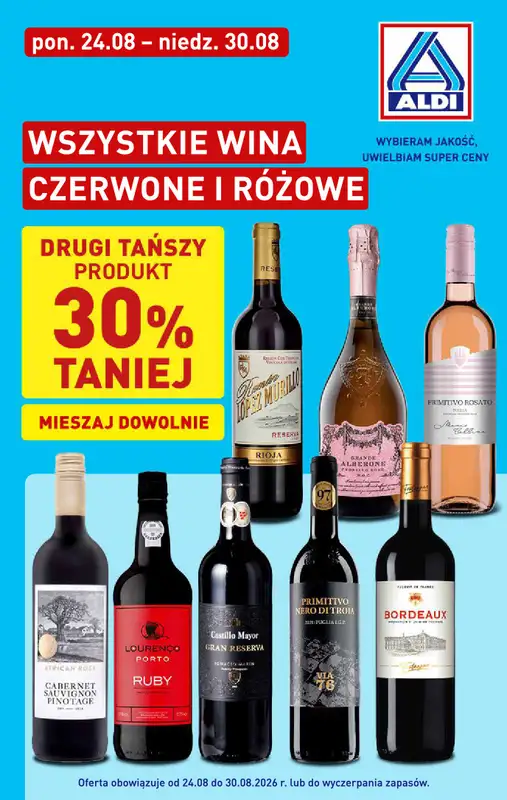 Aldi - gazetka promocyjna Wszystkie wina czerwone i różowe  