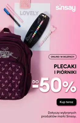 Sinsay - gazetka promocyjna WYBRANE PLECAKI I PIÓRNIKI DO -50% od wtorku 25.08 