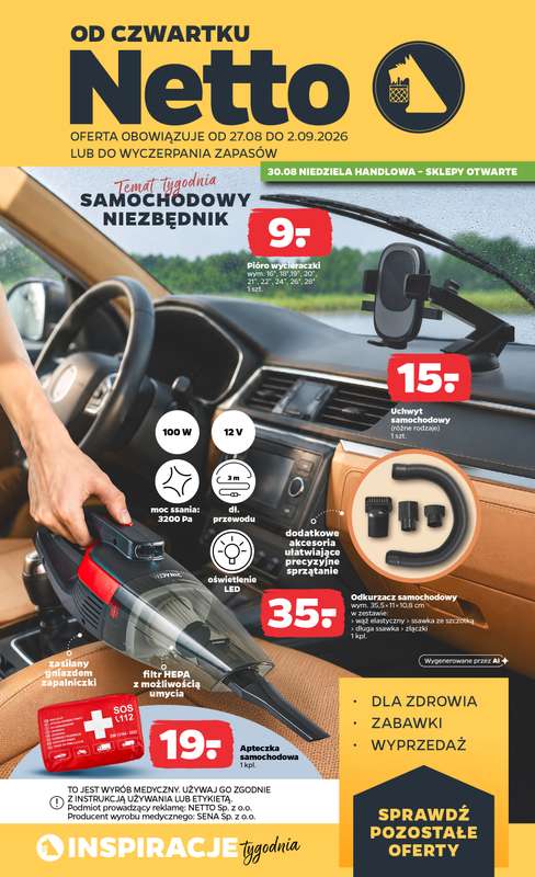 Netto - gazetka promocyjna Inspiracje tygodnia Samochodowy Niezbędnik od czwartku 27.08 do środy 02.09
