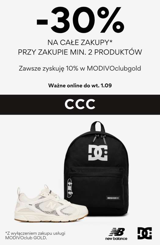 CCC - gazetka promocyjna -30% na całe zakupy przy zakupie min. 2 produktów od środy 26.08 do wtorku 01.09