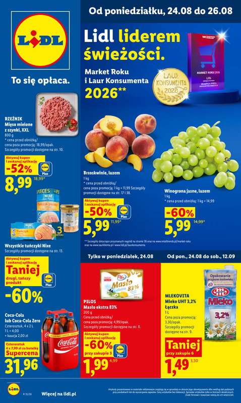 Lidl - gazetka promocyjna Oferta od poniedziałku od poniedziałku 24.08 do środy 26.08