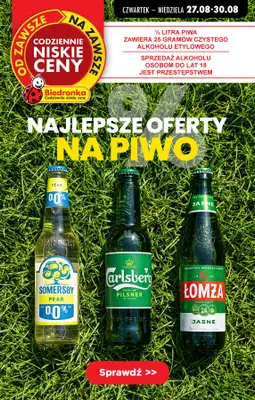 Biedronka - gazetka promocyjna Najlepsze oferty na PIWO! od czwartku 27.08 do niedzieli 30.08