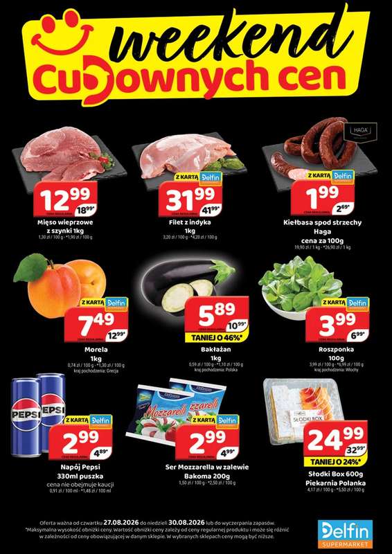 Delfin - gazetka promocyjna Weekend cudownych cen od czwartku 27.08 do niedzieli 30.08