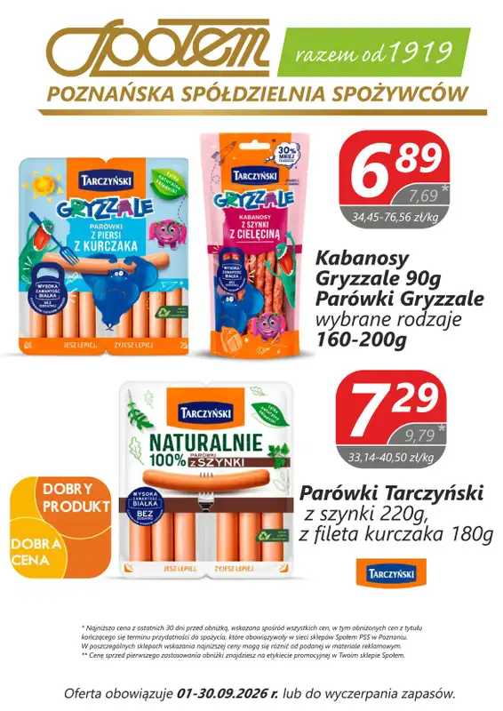 Społem - Blisko i Korzystnie - gazetka promocyjna Dobry produkt, dobra cena - PSS Poznań od wtorku 01.09 do środy 30.09 - strona 9